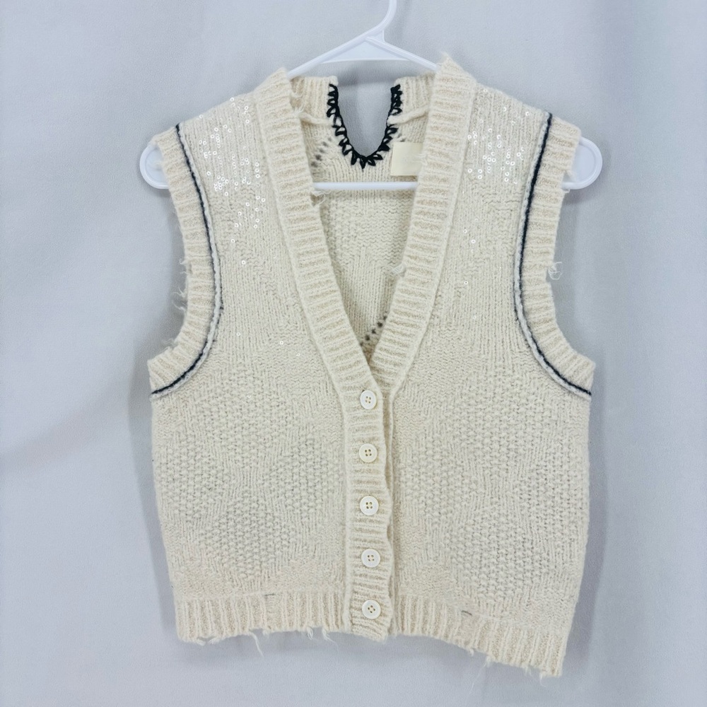 Zadig & Voltaire Karry Sleeveless Sequin Knit Cardigan Sweater XS small cream - Picture 3 of 12